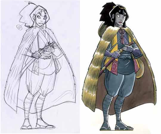 Sketch a matita e versione definitiva a colori